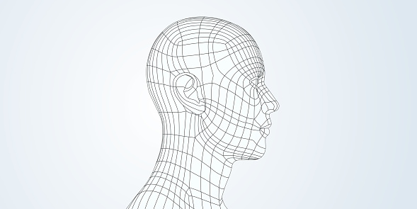 Layered illustration of head. Global colors used