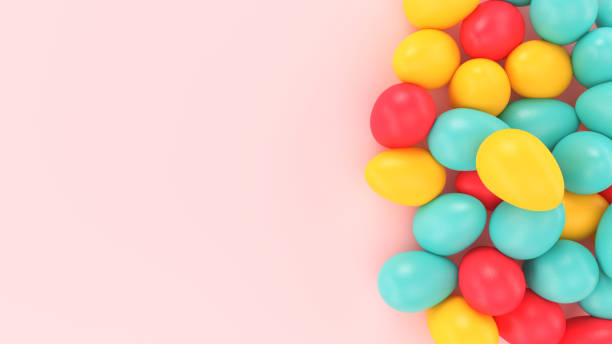 istock Bunch of colorful easter eggs on uniform background with shallow depth of field. 3d render illustration 1480307299