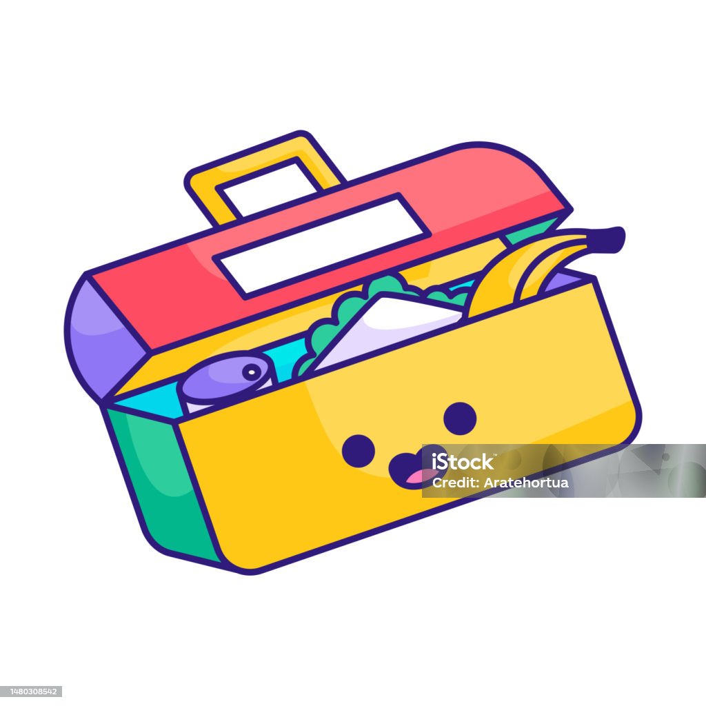 Vector Cartoon Cute Lunch Box School Kawaii Illustration Stock