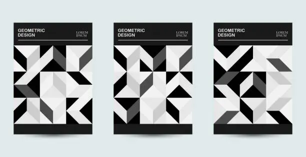 Vector illustration of Set of monochrome mosaic minimalism geometric design banners brochure template backgrounds collection for book cover posters flyers invitation