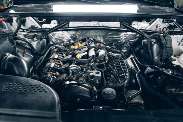 istock Close up of powerful car engine under the hood 1480314702