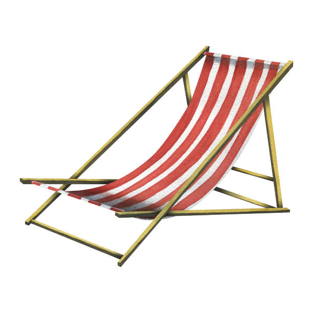 Beach chair wooden, striped white and red. Watercolor illustration. Isolated object from the BEACH VACATION collection. For decoration and design, summer compositions Beach chair wooden, striped white and red. Watercolor illustration. Isolated object from the BEACH VACATION collection. For decoration and design, summer compositions. red beach chairs stock illustrations