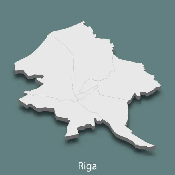 Vector illustration of 3d isometric map of Riga is a city of Latvia