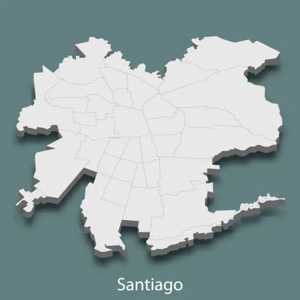 Vector illustration of 3d isometric map of Santiago is a city of Chile