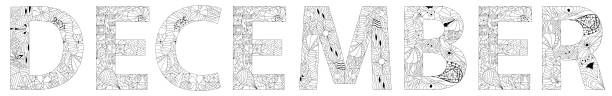 DECEMBER hand drawn modern design vector illustration for coloring. Hand-painted art design for coloring. Hand drawn illustration word DECEMBER for t-shirt and other decoration frozen coloring pages stock illustrations