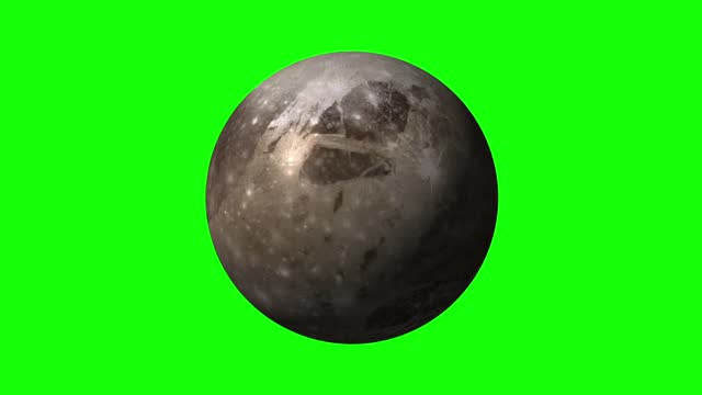 Ganymede satellite of Jupiter Planet on green screen. 3d animation