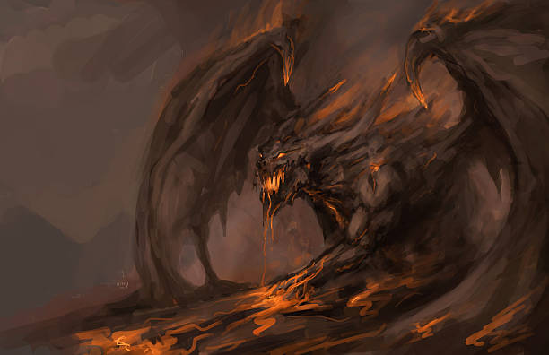 illustrations, cliparts, dessins animés et icônes de en fusion roch dragon - fire illustration and painting dragon art