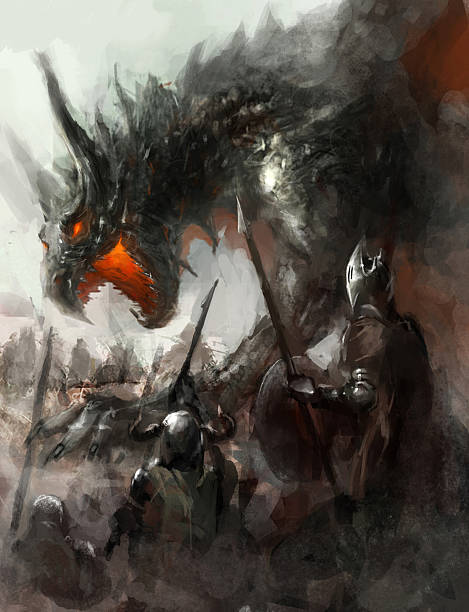 dragon hunt vector art illustration