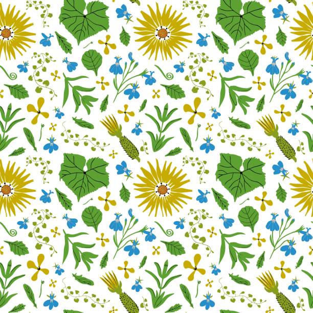 Summer garden seamless pattern with different flowers and plants. Summer garden seamless pattern with different flowers and plants. Kitchen garden background, wallpaper. Great for wrapping paper, textile, stationery design. Vector illustration. sunflower vine stock illustrations