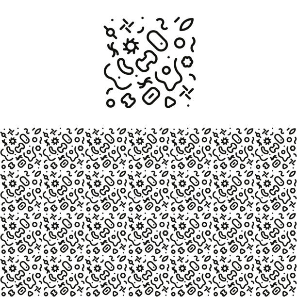 Bacteria line illustration vector seamless pattern Bacteria line vector illustration seamless modern pattern probiotic pattern stock illustrations
