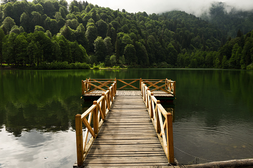 A wooden pier on the lake Karagöl.