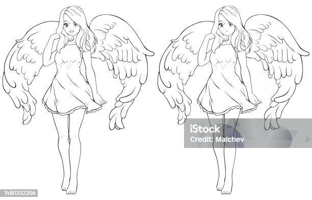 Angel Anime Girl Silhouette Stock Illustration - Download Image Now - Angel,  In Silhouette, Animal Body Part - Istock