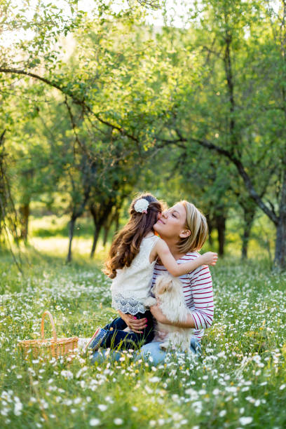 abraço da família no prado - mother family vertical flower - fotografias e filmes do acervo