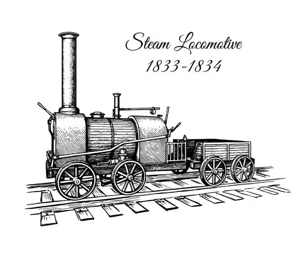 Vector illustration of Steam locomotive ink sketch.