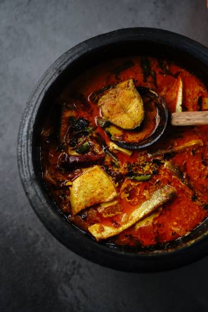 Homemade Kerala fish curry Homemade Kerala fish curry served with boiled rice sri lankan culture stock pictures, royalty-free photos & images