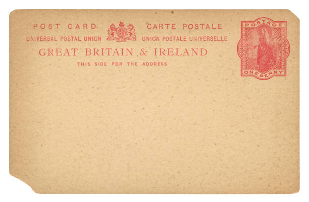 istock British postcard with printed stamp of Queen Victoria 1480341249
