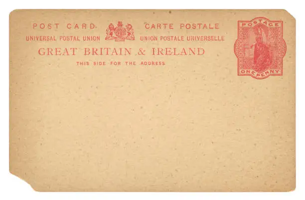 Photo of British postcard with printed stamp of Queen Victoria