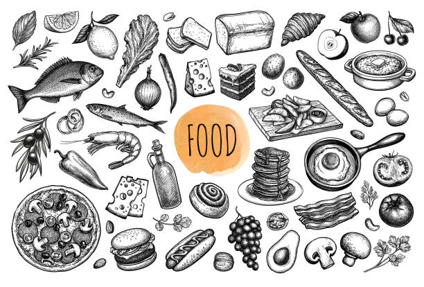 ilustrações, clipart, desenhos animados e ícones de grande arrecadação de alimentos. - olive oil porridge oatmeal cooking oil