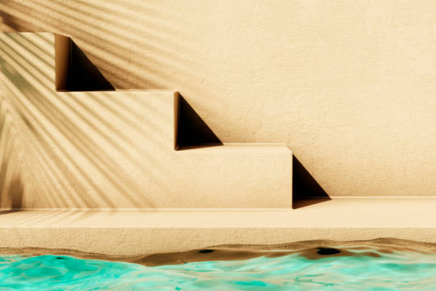istock Tropical summer background with concrete wall, pool water and palm leaf shadow 1480341925