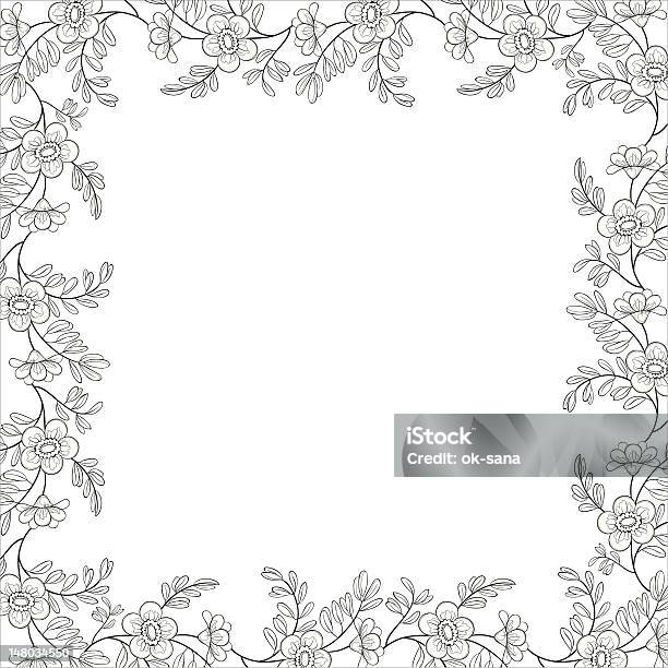 Background Frame Of Flowers Contours Stock Illustration - Download Image Now - Backgrounds, Black And White, Black Color