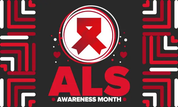 Vector illustration of ALS Awareness Month. Amyotrophic lateral sclerosis. Annual campaign is held in May in United States. Control and protection. Prevention campaign. Medical health care concept. Vector illustration