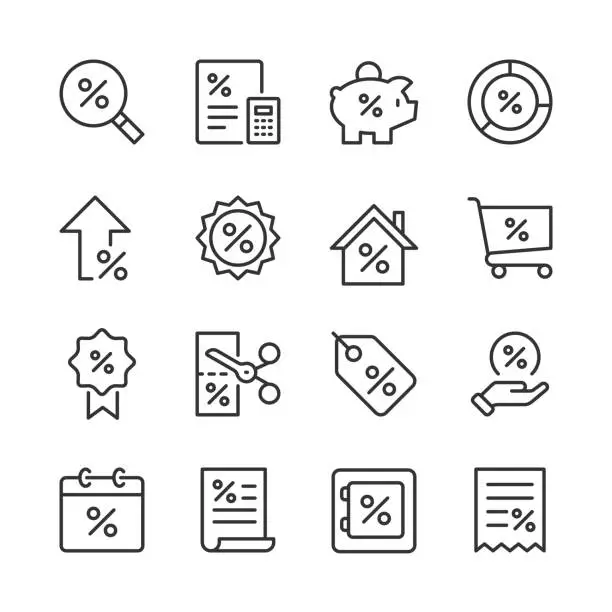 Vector illustration of Percentage Icons — Monoline Series