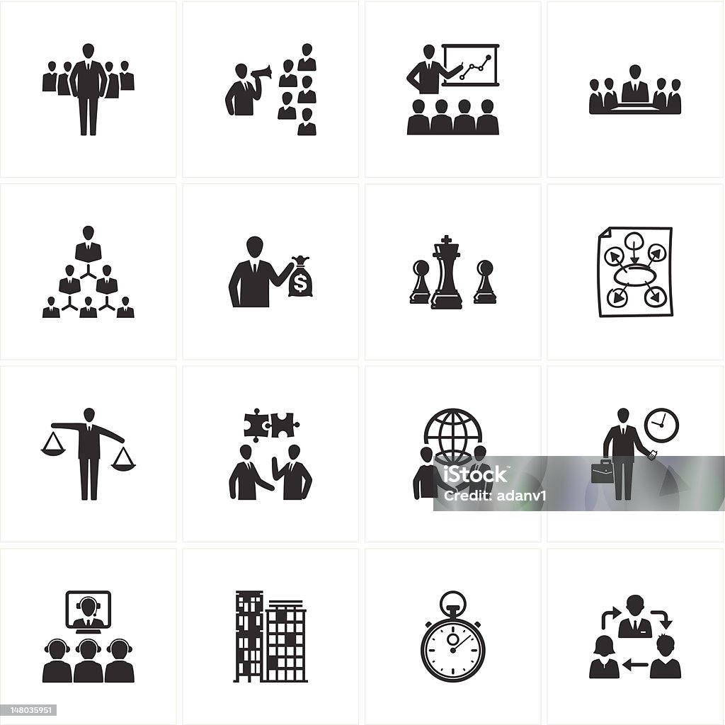 Management and Business Icons Set of 16 management and business icons great for presentations, web design, web apps, mobile applications or any type of design projects. EPS 8.0, Ai CS, PDF, PSD, Transparent PNG, Layered PNG and JPEG (4000 × 4000) are included in package. Adult stock vector