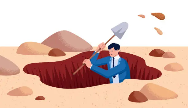 Vector illustration of Businessman Digging Hole