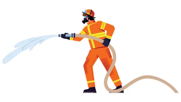 Vector illustration of Firefighter on White