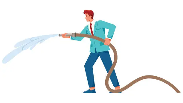 Vector illustration of Businessman with Fire Hose