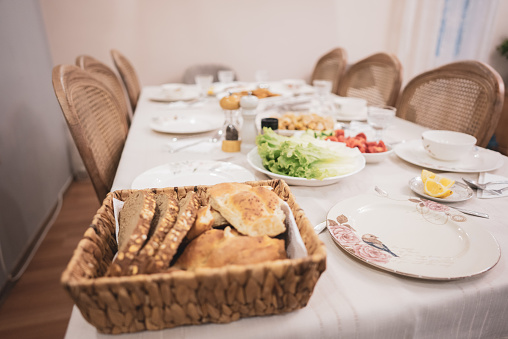 Traditional Turkish Ramadan Bread Pita at Iftar Table