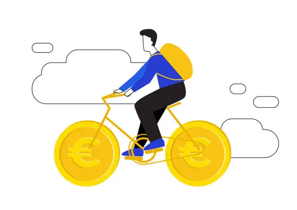 Vector illustration of Bicycle with wheels in the form of coins.