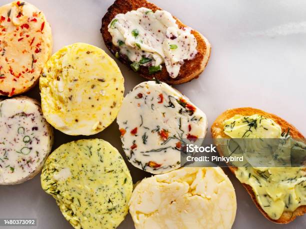 Homemade Herb Butter Herb Butter Butter Siced Herb Butter Close Up Butter With Fresh Herbs Stock Photo - Download Image Now