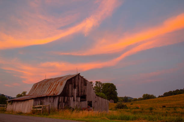istock Colorful sunset over the barn 1480374713