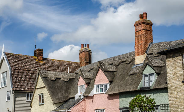 istock Roof tops with thatch and brick chimneys 1480377402