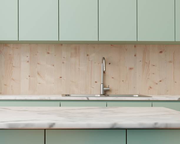 istock Pastel green and wooden kitchen 3d 1480377434