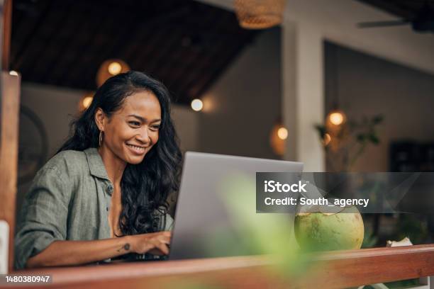 Modern Woman Using Laptop Stock Photo - Download Image Now - Laptop, Women, One Woman Only