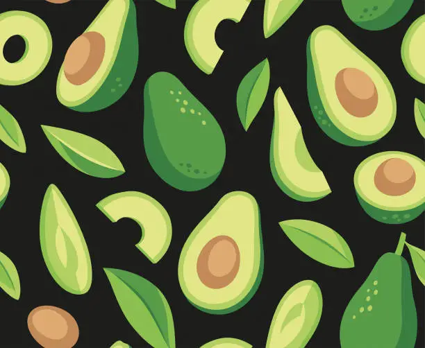 Vector illustration of Seamless pattern with avocado. Healthy vegan food. Vector abstract modern illustration.