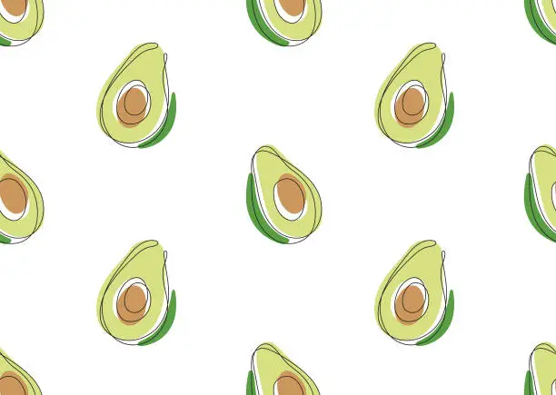 Vector illustration of Seamless pattern with avocado. Healthy vegan food. Vector modern flat illustration. Linear style.