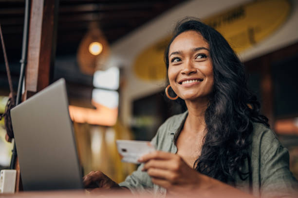 istock Woman using credit card for shopping online 1480381792
