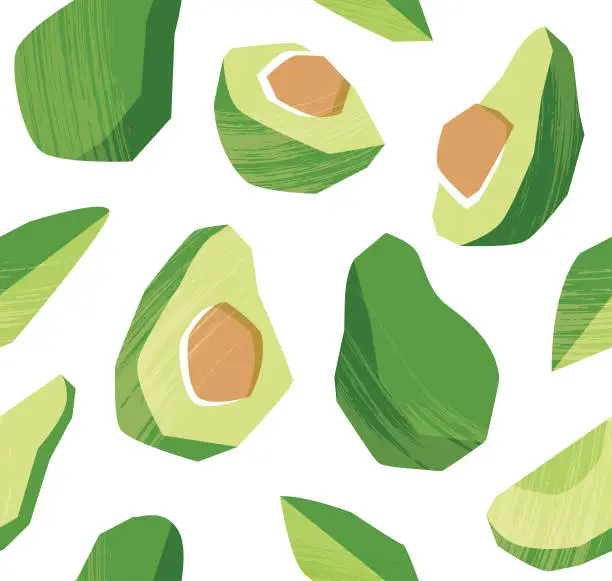 Vector illustration of Seamless pattern with avocado. Healthy vegan food. Vector abstract modern illustration.