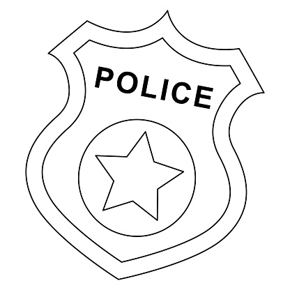 A cute and funny coloring page of a Police Badge. Provides hours of coloring fun for children. Color, this page is very easy. Suitable for little kids and toddlers.