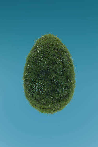 istock 3D rendering of a large egg shape covered by grass and flower meadow in front of blue sky. Happy easter concept 1480385030