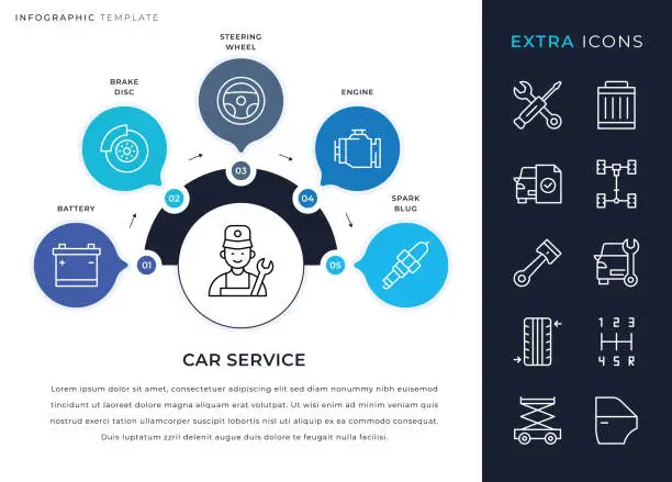 Vector illustration of Infographic Template And Car Service Line Icon Set
