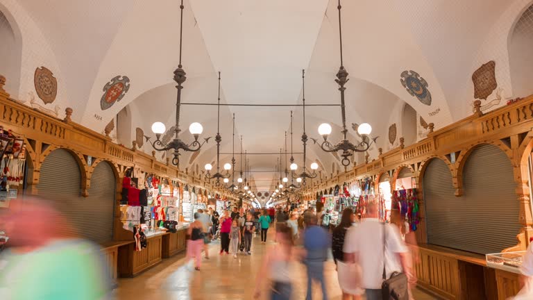 Retro city market in fast motion, blurred time-lapse