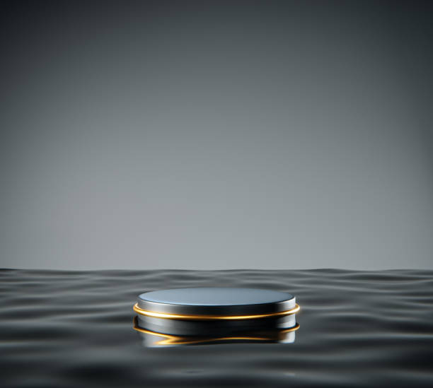 istock Black colored futuristic advertising podium 3D illustration. 1480394124
