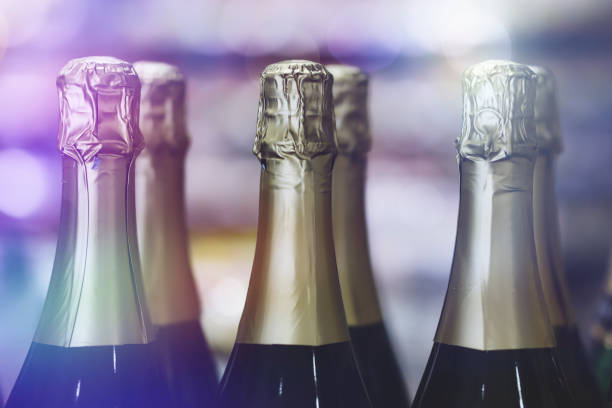 istock Sparkling wine with multiple rows of gold caps 1480407701