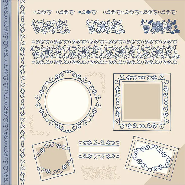 Vector illustration of set floral vintage borders and frames