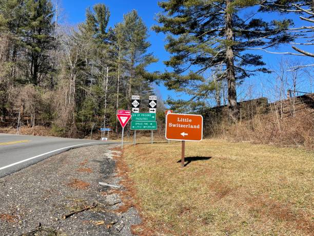 istock Mountain scenery valley waterfall road signs 1480416293