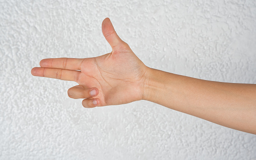 Hand pointing on white background